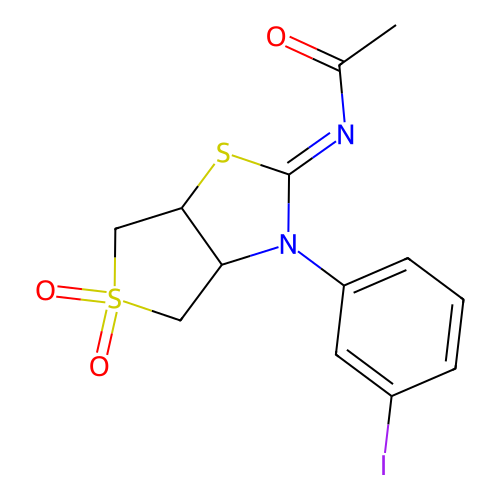 N-[(2E)-3-(3-iodophenyl)-5,5-dioxidotetrahydrothieno[3,4-d][1,3]thiazol-2(3H)-ylidene]acetamide structure