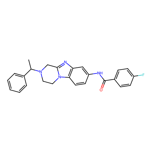 4-fluoro-N-[2-(1-phenylethyl)-1,2,3,4-tetrahydropyrazino[1,2-a]benzimidazol-8-yl]benzamide structure