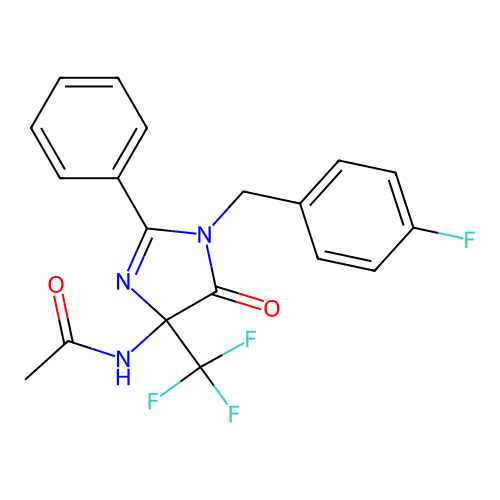 N-[1-[(4-fluorophenyl)methyl]-5-oxo-2-phenyl-4-(trifluoromethyl)imidazol-4-yl]acetamide structure