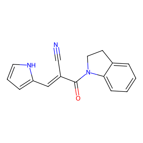 (2E)-2-(2,3-dihydro-1H-indol-1-ylcarbonyl)-3-(1H-pyrrol-2-yl)prop-2-enenitrile structure