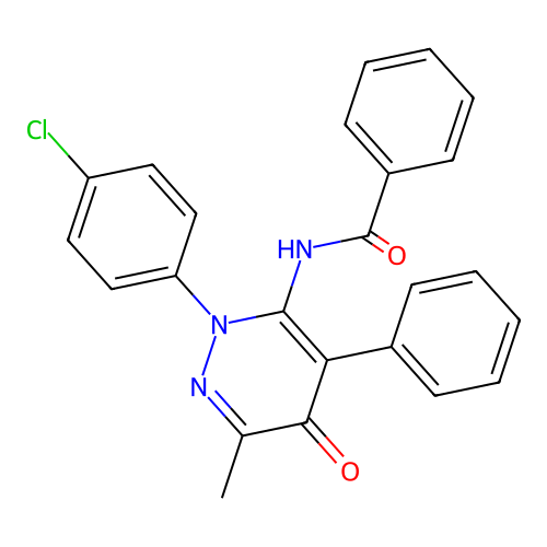 N-[2-(4-chlorophenyl)-6-methyl-5-oxo-4-phenyl-pyridazin-3-yl]benzamide structure