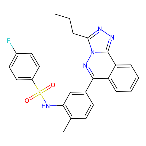 4-fluoro-N-(2-methyl-5-(3-propyl-[1,2,4]triazolo[3,4-a]phthalazin-6-yl)phenyl)benzenesulfonamide structure