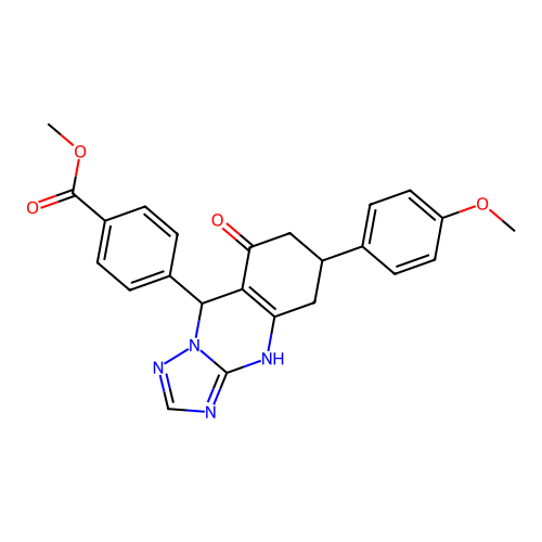 methyl 4-(6-(4-methoxyphenyl)-8-oxo-4,5,6,7,8,9-hexahydro-[1,2,4]triazolo[5,1-b]quinazolin-9-yl)benzoate structure
