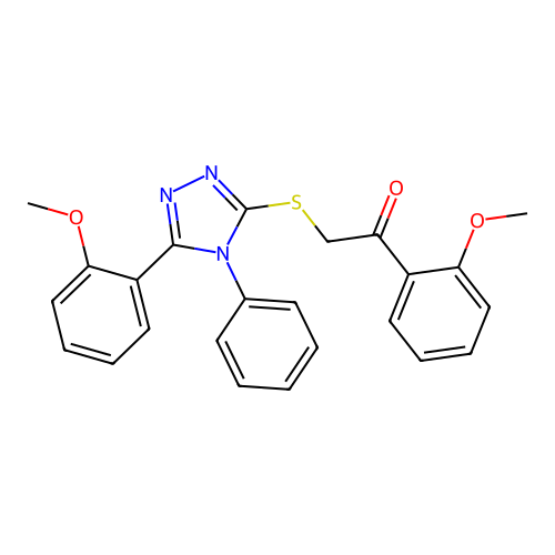 1-(2-methoxyphenyl)-2-[[5-(2-methoxyphenyl)-4-phenyl-1,2,4-triazol-3-yl]sulfanyl]ethanone structure