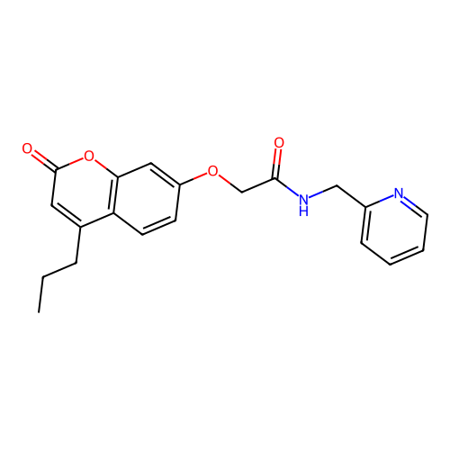 2-(2-oxo-4-propylchromen-7-yl)oxy-N-(pyridin-2-ylmethyl)acetamide structure