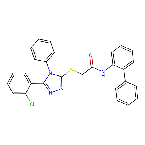 2-[[5-(2-chlorophenyl)-4-phenyl-1,2,4-triazol-3-yl]sulfanyl]-N-(2-phenylphenyl)acetamide structure