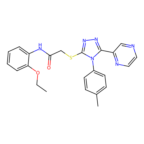N-(2-ethoxyphenyl)-2-[[4-(4-methylphenyl)-5-pyrazin-2-yl-1,2,4-triazol-3-yl]sulfanyl]acetamide structure