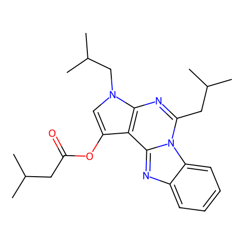 3,5-diisobutyl-3H-benzo[4,5]imidazo[1,2-c]pyrrolo[3,2-e]pyrimidin-1-yl 3-methylbutanoate structure
