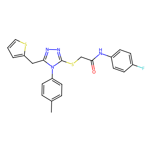 N-(4-fluorophenyl)-2-{[4-(4-methylphenyl)-5-(thiophen-2-ylmethyl)-4H-1,2,4-triazol-3-yl]sulfanyl}acetamide structure