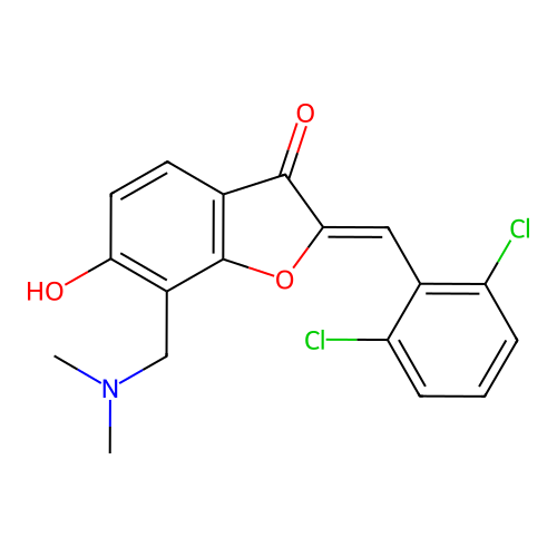 (Z)-2-(2,6-dichlorobenzylidene)-7-((dimethylamino)methyl)-6-hydroxybenzofuran-3(2H)-one structure