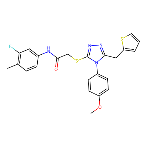 N-(3-fluoro-4-methylphenyl)-2-{[4-(4-methoxyphenyl)-5-(thiophen-2-ylmethyl)-4H-1,2,4-triazol-3-yl]sulfanyl}acetamide structure