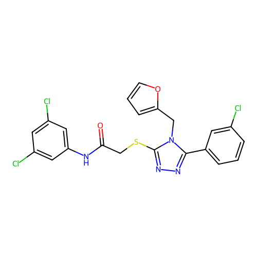 2-{[5-(3-chlorophenyl)-4-(furan-2-ylmethyl)-4H-1,2,4-triazol-3-yl]sulfanyl}-N-(3,5-dichlorophenyl)acetamide structure