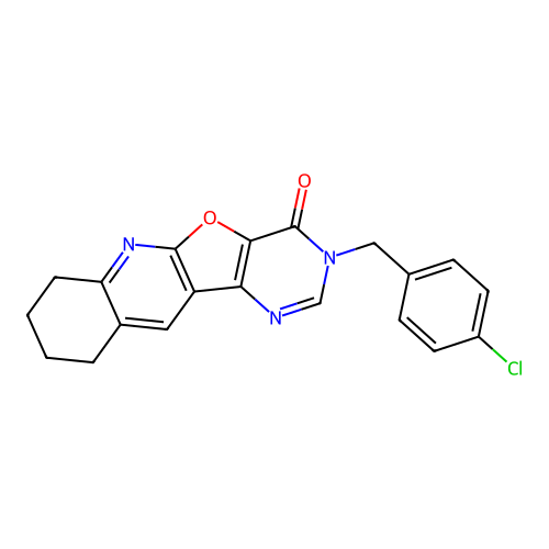 3-(4-chlorobenzyl)-7,8,9,10-tetrahydropyrimido[4',5':4,5]furo[2,3-b]quinolin-4(3H)-one structure