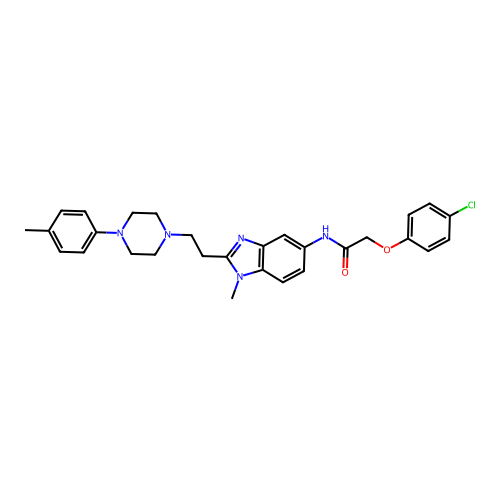 2-(4-chlorophenoxy)-N-(1-methyl-2-(2-(4-(p-tolyl)piperazin-1-yl)ethyl)-1H-benzo[d]imidazol-5-yl)acetamide structure