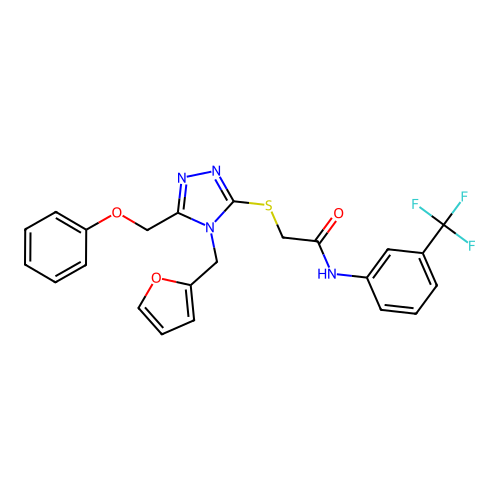 2-{[4-(furan-2-ylmethyl)-5-(phenoxymethyl)-4H-1,2,4-triazol-3-yl]sulfanyl}-N-[3-(trifluoromethyl)phenyl]acetamide structure