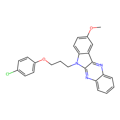 6-(3-(4-chlorophenoxy)propyl)-9-methoxy-6H-indolo[2,3-b]quinoxaline structure