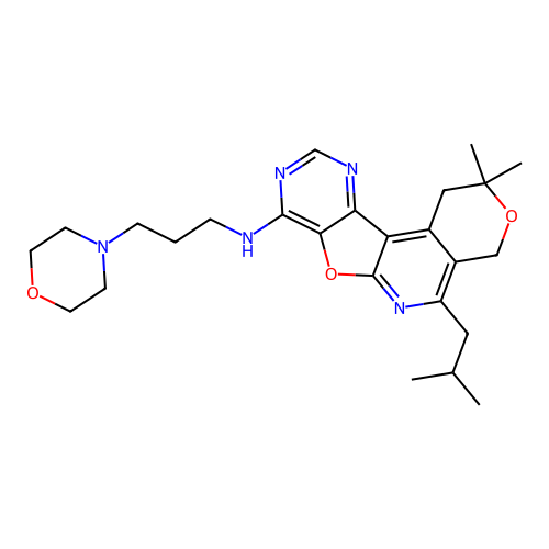 2,2-dimethyl-5-(2-methylpropyl)-N-[3-(morpholin-4-yl)propyl]-1,4-dihydro-2H-pyrano[4'',3'':4',5']pyrido[3',2':4,5]furo[3,2-d]pyrimidin-8-amine structure