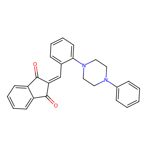 2-(2-(4-phenylpiperazin-1-yl)benzylidene)-1H-indene-1,3(2H)-dione structure