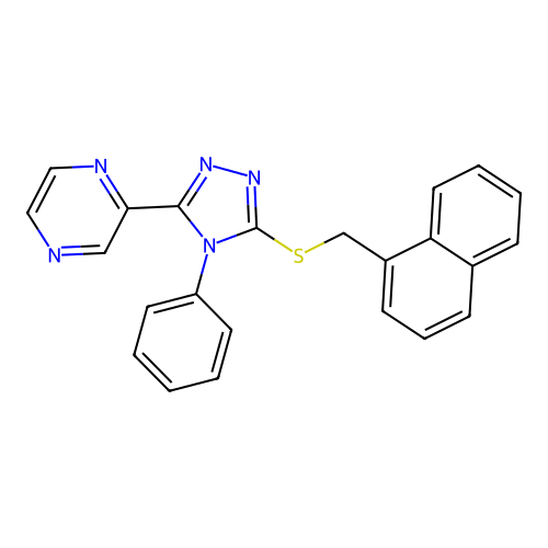 2-{5-[(naphthalen-1-ylmethyl)sulfanyl]-4-phenyl-4H-1,2,4-triazol-3-yl}pyrazine structure