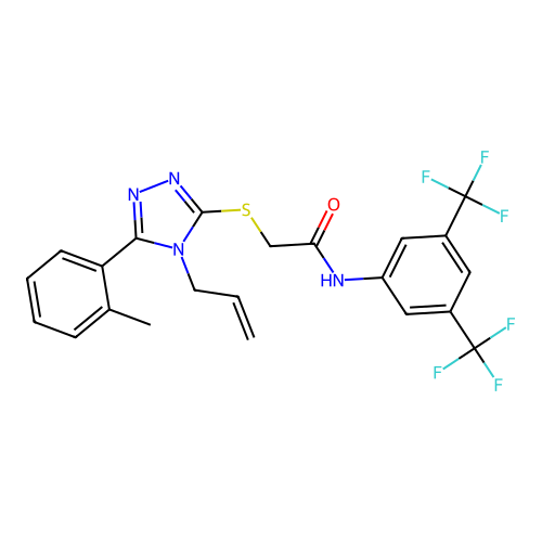 2-((4-allyl-5-(o-tolyl)-4H-1,2,4-triazol-3-yl)thio)-N-(3,5-bis(trifluoromethyl)phenyl)acetamide structure