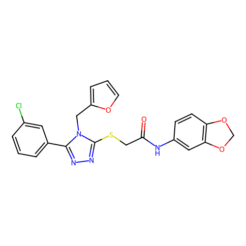 N-(1,3-benzodioxol-5-yl)-2-[[5-(3-chlorophenyl)-4-(furan-2-ylmethyl)-1,2,4-triazol-3-yl]sulfanyl]acetamide structure
