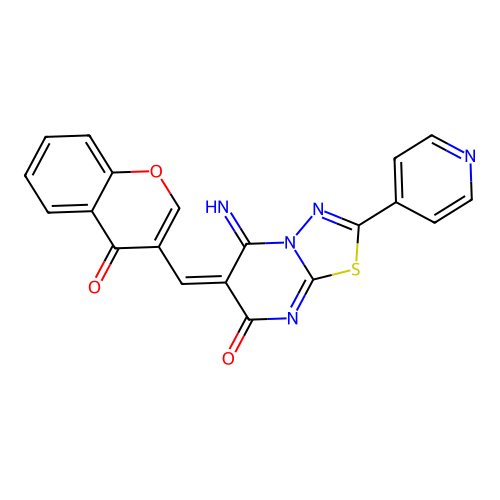 (6E)-5-imino-6-[(4-oxochromen-3-yl)methylidene]-2-pyridin-4-yl-[1,3,4]thiadiazolo[3,2-a]pyrimidin-7-one structure