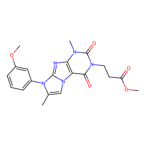 methyl 3-[8-(3-methoxyphenyl)-1,7-dimethyl-2,4-dioxo-1,2,4,8-tetrahydro-3H-imidazo[2,1-f]purin-3-yl]propanoate structure