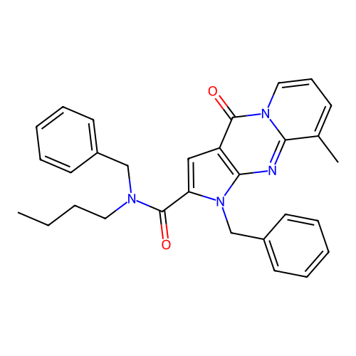 N,1-dibenzyl-N-butyl-9-methyl-4-oxo-1,4-dihydropyrido[1,2-a]pyrrolo[2,3-d]pyrimidine-2-carboxamide structure