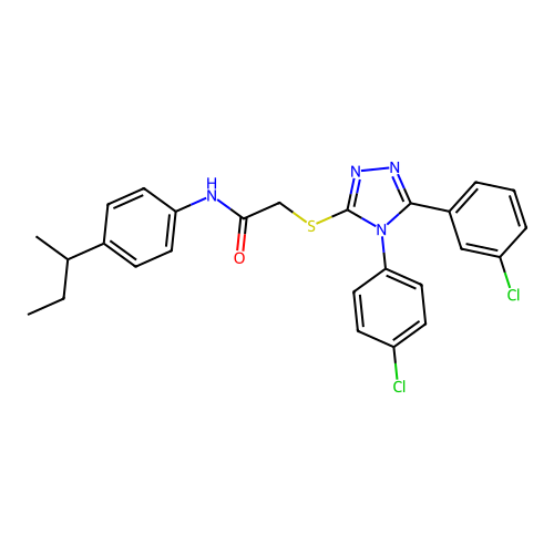 N-[4-(butan-2-yl)phenyl]-2-{[5-(3-chlorophenyl)-4-(4-chlorophenyl)-4H-1,2,4-triazol-3-yl]sulfanyl}acetamide structure