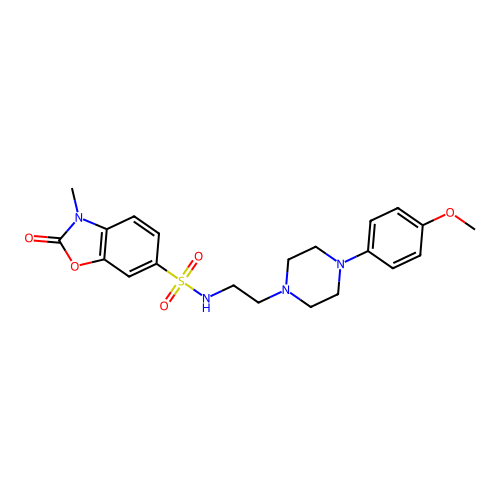N-[2-[4-(4-methoxyphenyl)piperazin-1-yl]ethyl]-3-methyl-2-oxo-benzooxazole-6-sulfonamide structure