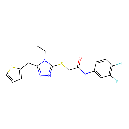 N-(3,4-difluorophenyl)-2-{[4-ethyl-5-(thiophen-2-ylmethyl)-4H-1,2,4-triazol-3-yl]sulfanyl}acetamide structure