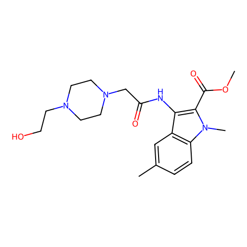 methyl 3-({[4-(2-hydroxyethyl)piperazin-1-yl]acetyl}amino)-1,5-dimethyl-1H-indole-2-carboxylate structure