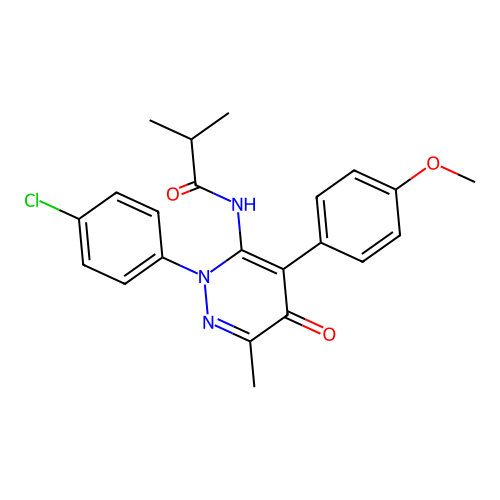 N-(2-(4-chlorophenyl)-4-(4-methoxyphenyl)-6-methyl-5-oxo-2,5-dihydropyridazin-3-yl)isobutyramide structure
