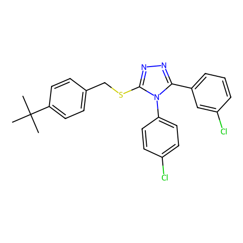 3-((4-(tert-butyl)benzyl)thio)-5-(3-chlorophenyl)-4-(4-chlorophenyl)-4H-1,2,4-triazole structure
