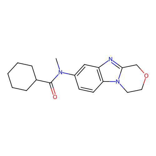 N-(3,4-dihydro-1H-[1,4]oxazino[4,3-a]benzimidazol-8-yl)-N-methylcyclohexanecarboxamide structure