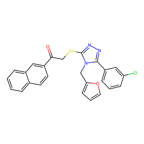 2-((5-(3-chlorophenyl)-4-(furan-2-ylmethyl)-4H-1,2,4-triazol-3-yl)thio)-1-(naphthalen-2-yl)ethanone structure