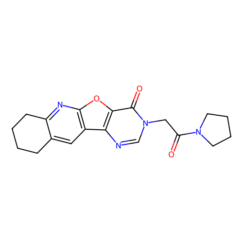 3-(2-oxo-2-(pyrrolidin-1-yl)ethyl)-7,8,9,10-tetrahydropyrimido[4',5':4,5]furo[2,3-b]quinolin-4(3H)-one structure