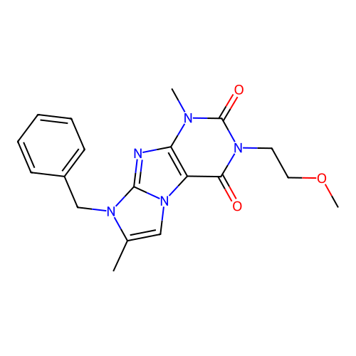 8-benzyl-3-(2-methoxyethyl)-1,7-dimethyl-1H-imidazo[2,1-f]purine-2,4(3H,8H)-dione structure