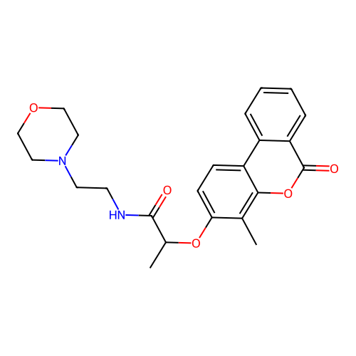 2-((4-methyl-6-oxo-6H-benzo[c]chromen-3-yl)oxy)-N-(2-morpholinoethyl)propanamide structure