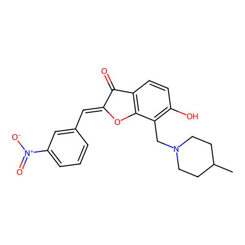 (Z)-6-hydroxy-7-((4-methylpiperidin-1-yl)methyl)-2-(3-nitrobenzylidene)benzofuran-3(2H)-one structure