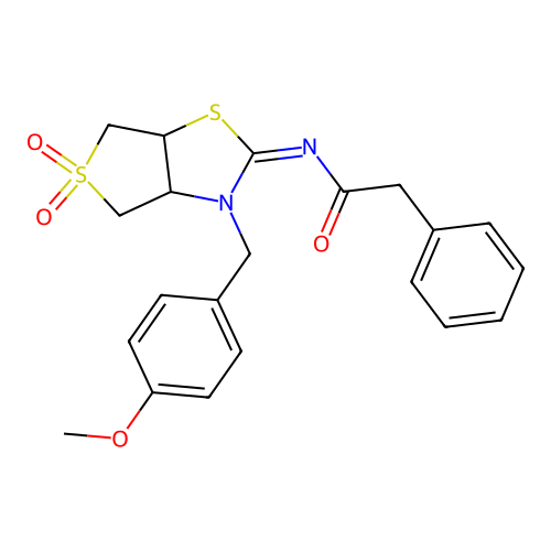 N-[(2Z)-3-(4-methoxybenzyl)-5,5-dioxidotetrahydrothieno[3,4-d][1,3]thiazol-2(3H)-ylidene]-2-phenylacetamide structure