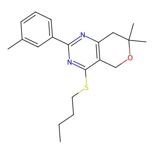 4-(butylsulfanyl)-7,7-dimethyl-2-(3-methylphenyl)-7,8-dihydro-5H-pyrano[4,3-d]pyrimidine structure