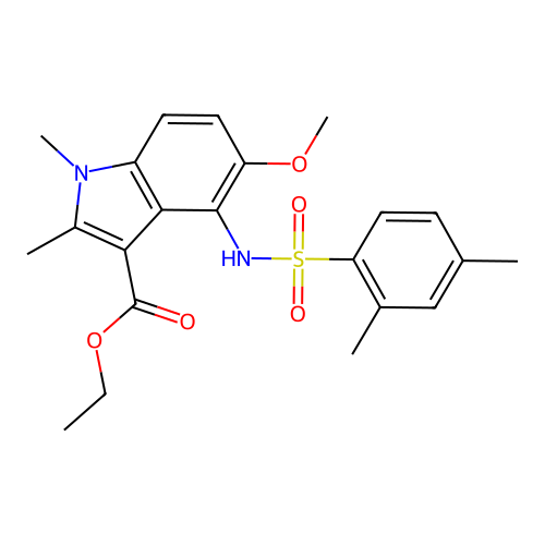 ethyl 4-(2,4-dimethylphenylsulfonamido)-5-methoxy-1,2-dimethyl-1H-indole-3-carboxylate structure