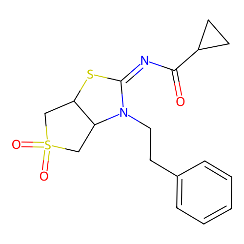(Z)-N-(5,5-dioxido-3-phenethyltetrahydrothieno[3,4-d]thiazol-2(3H)-ylidene)cyclopropanecarboxamide structure