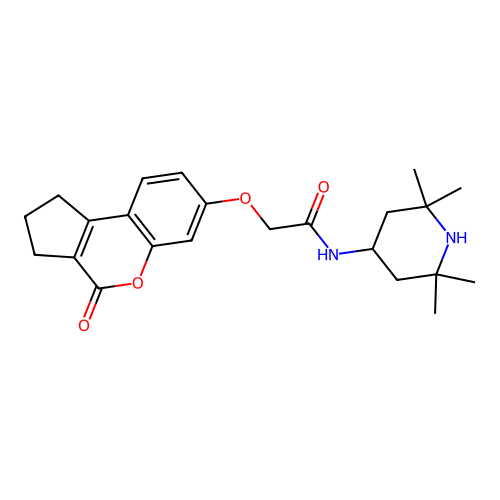 2-((4-oxo-1,2,3,4-tetrahydrocyclopenta[c]chromen-7-yl)oxy)-N-(2,2,6,6-tetramethylpiperidin-4-yl)acetamide structure