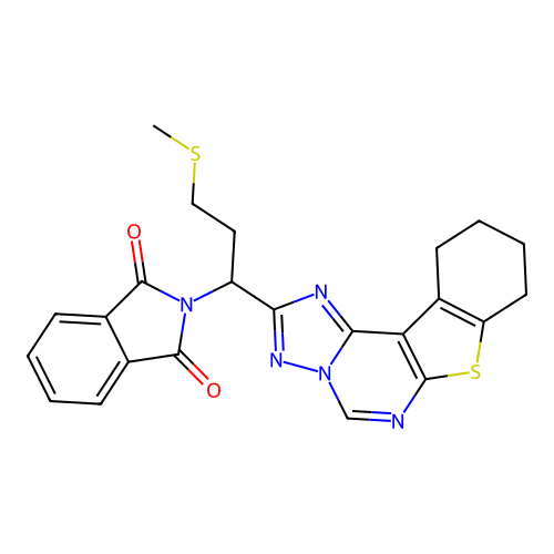 2-(3-(methylthio)-1-(8,9,10,11-tetrahydrobenzo[4,5]thieno[3,2-e][1,2,4]triazolo[1,5-c]pyrimidin-2-yl)propyl)isoindoline-1,3-dione structure