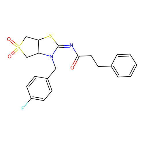 N-[(2E)-3-(4-fluorobenzyl)-5,5-dioxidotetrahydrothieno[3,4-d][1,3]thiazol-2(3H)-ylidene]-3-phenylpropanamide structure