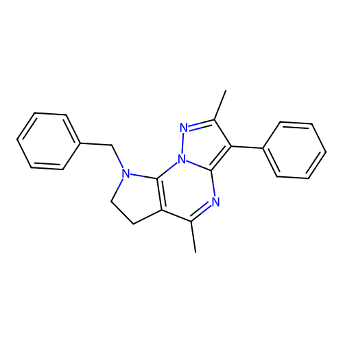 2,5-dimethyl-3-phenyl-8-benzyl-9-hydropyrazolo[1,5-a]2-pyrrolino[3,2-e]pyrimid ine structure