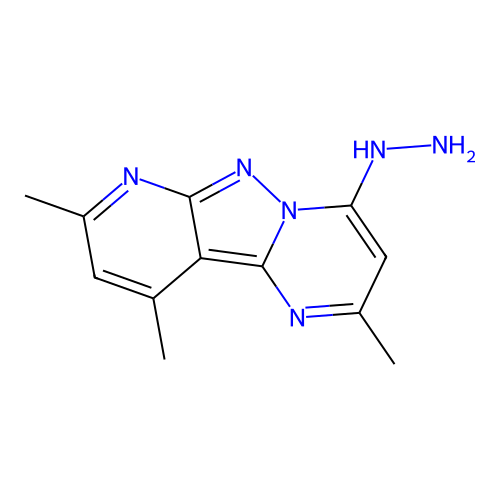4-hydrazinyl-2,8,10-trimethylpyrido[2',3':3,4]pyrazolo[1,5-a]pyrimidine structure