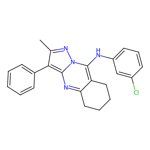 N-(3-chlorophenyl)-2-methyl-3-phenyl-5,6,7,8-tetrahydropyrazolo[5,1-b]quinazolin-9-amine structure
